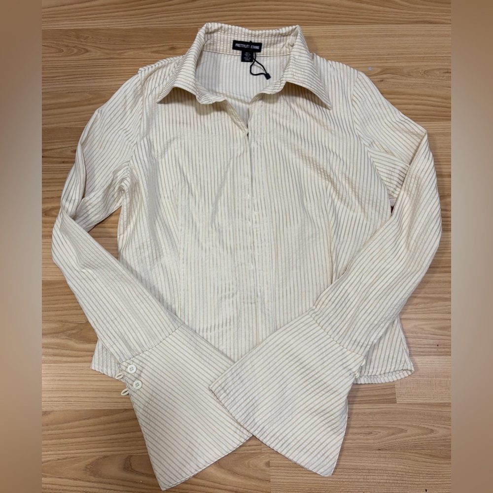 PrettyLittleThing women’s Beige Pinstripe Shirt
